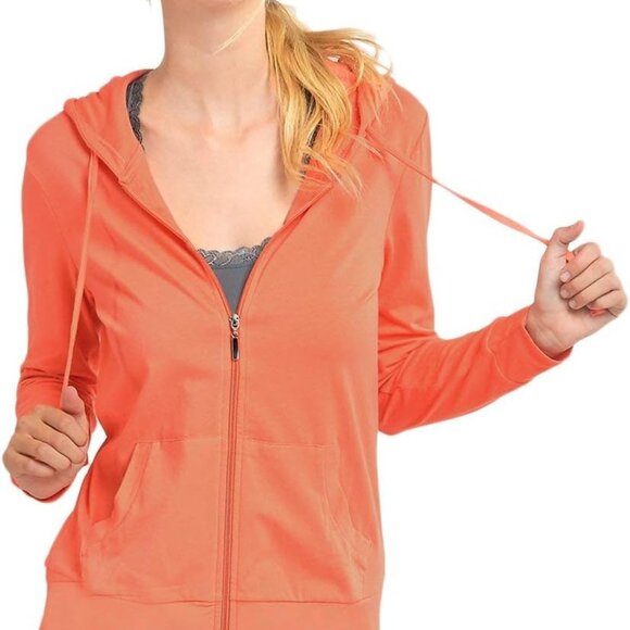 Fashion-Forward Women's Lightweight Zip Hoodie - Coral, Machine Washable - Picture 1 of 4